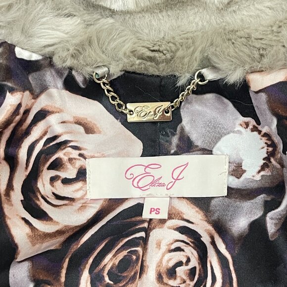 Eliza J Faux Fur Coat Jacket Petite Small Gray Silver Floral Lining - Picture 10 of 11